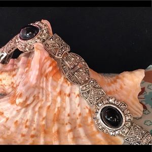 Marcasite Bracelet With Onyx Accent Beads